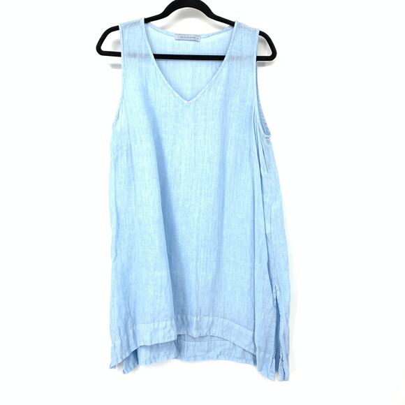 Cut Loose Linen Tunic Tank Top Women Size Large Light Blue V-Neck Side Slits - Picture 1 of 6